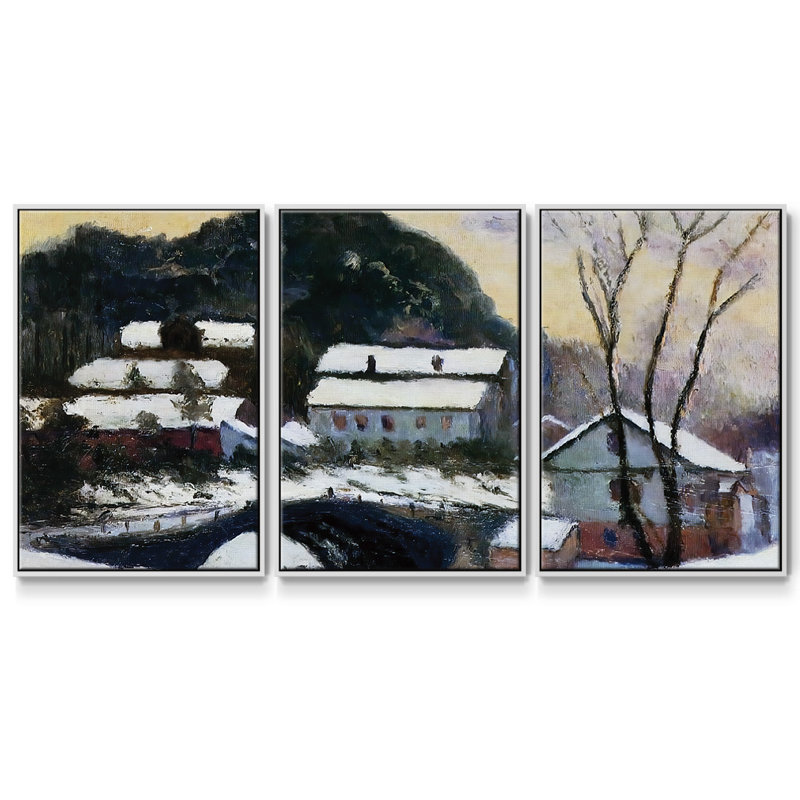 Sandviken, Norvège, 1895 01 - 3 pièces, reproduction encadrée sur toile, H 36 po x l 75 po x P 2 po, Blanc