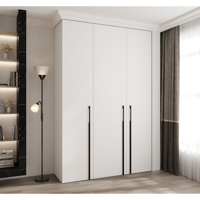 3 Door Wardrobe, 245.5 cm H x 160 cm W x 40 cm D, White Matt/Gold