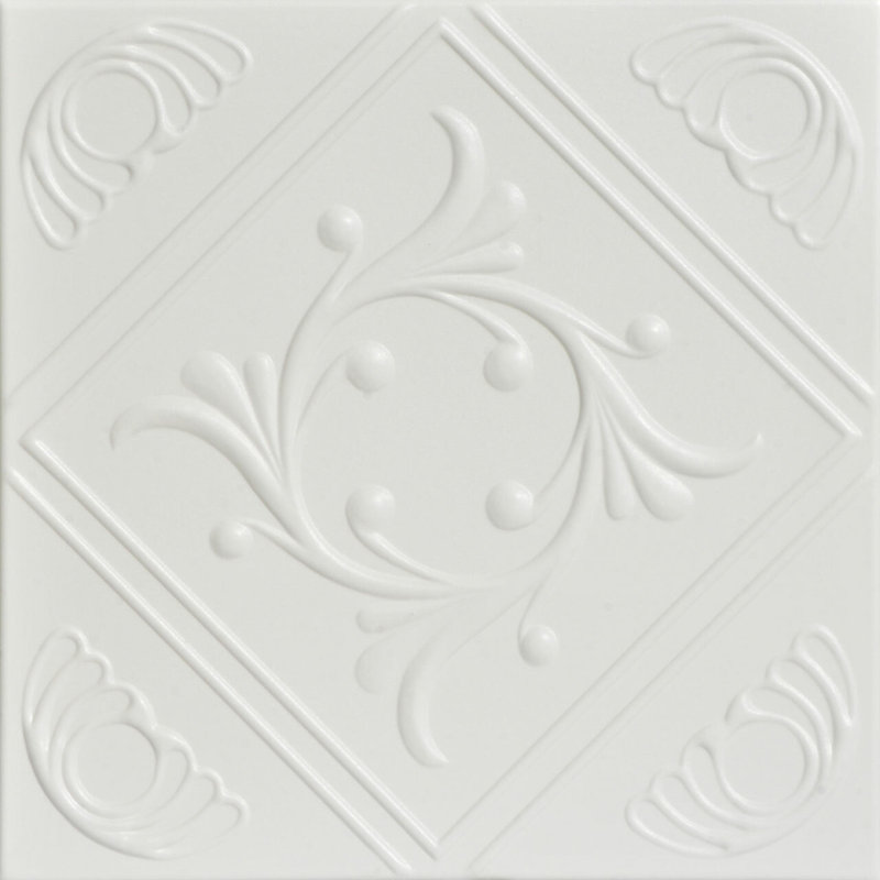 Carreau de plafond en polystyrène recouvert de diamant 1,6 pi x 1,6 pi Diamond Wreath, Blanc colombe