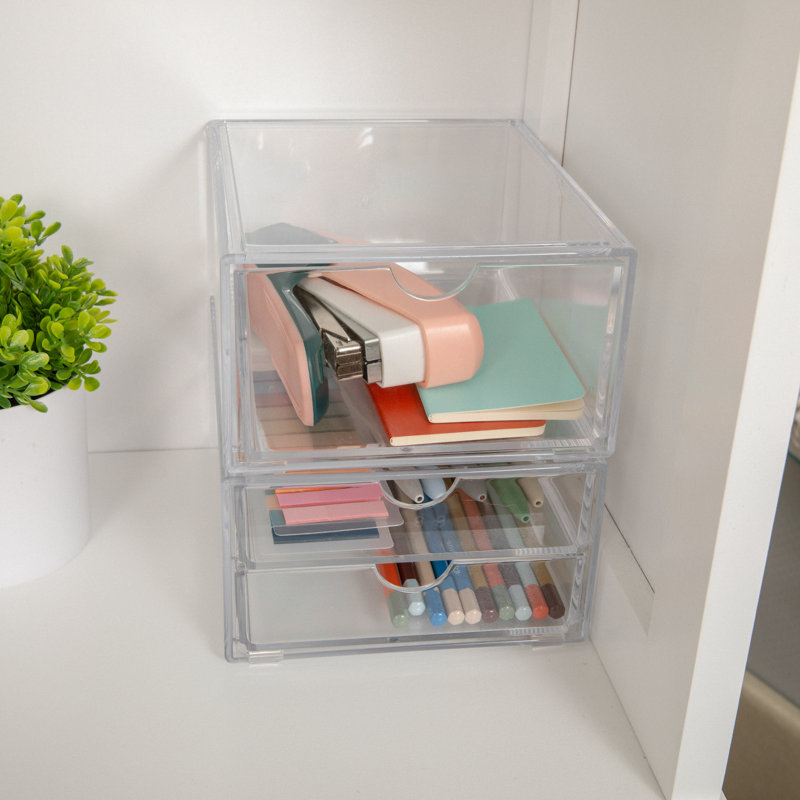 Ensemble de 2 boîtes de rangement en plastique Martha Stewart Brody - 1 tiroir simple - 1 tiroir double