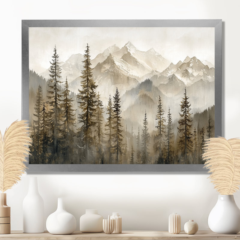 «Timber and Peaks Mountain Simplicity In Winter III», art sur toile, H 34 po x l 44 po, Picture Framed, Argent argent