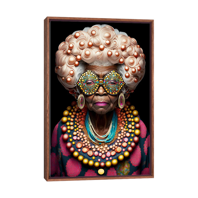 Afrofuturist Grandma I, 48" H x 32" W x 1.5" D, Classic Wood Floater Framed Canvas
