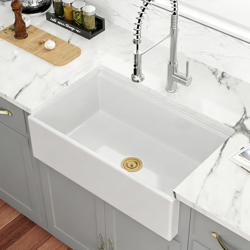 33'' L x 20" W Farmhouse Creamic Kitchen Sink Apron Front Workstation Sink White Ceramic Single Bowl Kitchen Sink with Accessories