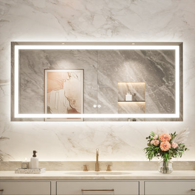 Cardier Front and Backlit Wall Mount Bathroom LED Vanity Mirror with 3-Color Adjustment, Shatterproof, Tempered Glass