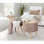 Ensemble de pouf de rangement contemporain en fausse fourrure crème et bois naturel-1316353834