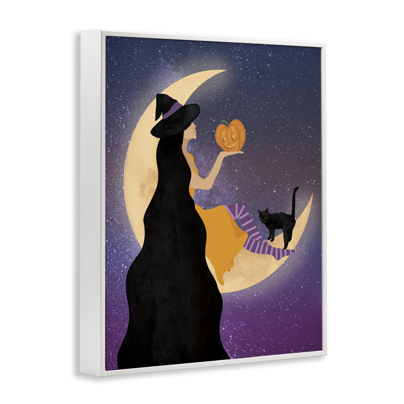 Sorcière au clair de lune tenant une citrouille-lanterne, giclée par Daniela Santiago, H 14 po x l 11 po