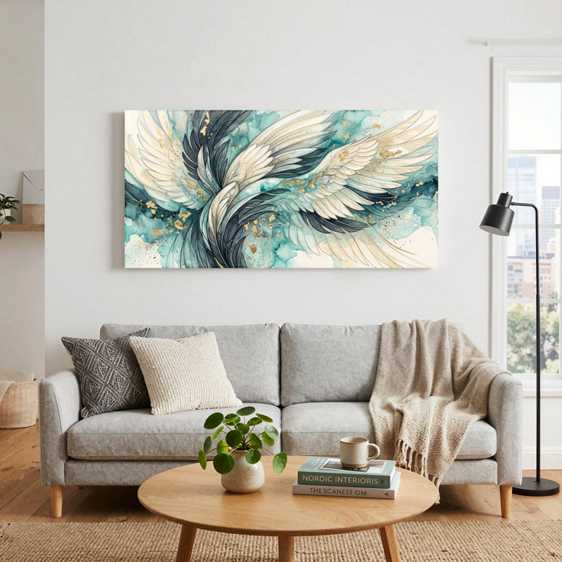Ensemble de 1 tableau sur toile « Ailes à plumes », L 40 po x H 20 po, Wrapped Canvas
