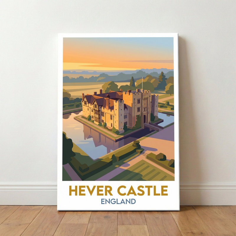 Hever Castle, England - Romantic Tudor Castle Travel Poster. Giclee Print On Wrapped Canvas. Wall Art, Home Decor - Castles & Palaces, England - Wrapped Canvas Print