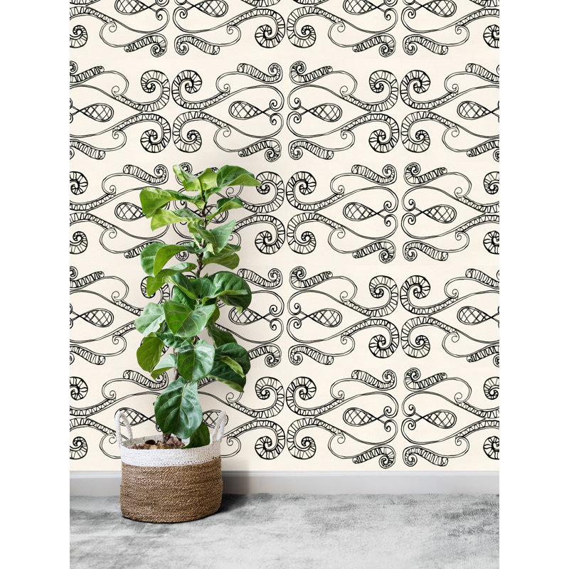 Susan Hable Damask Wallpaper by Susan Hable, Cream/Black