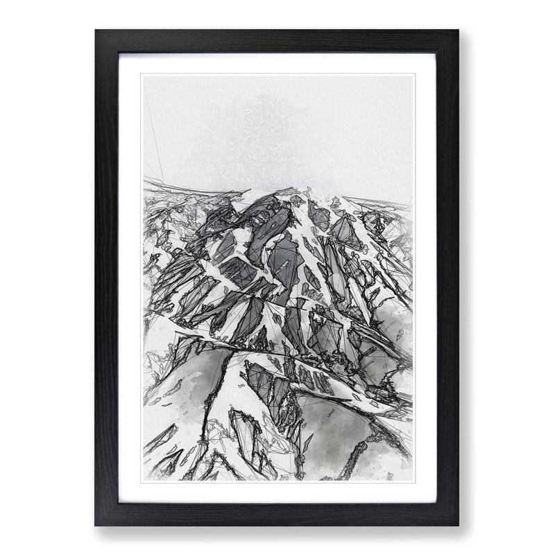 Mountain Range in Afghanistan in Abstract - Picture Frame Drawing Print, 48cm H x 36cm W x 2cm D, Black Framed