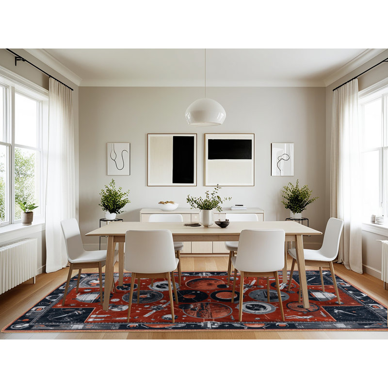 Machine Washable Space Brown Area Rug, Rectangle 7' x 10'