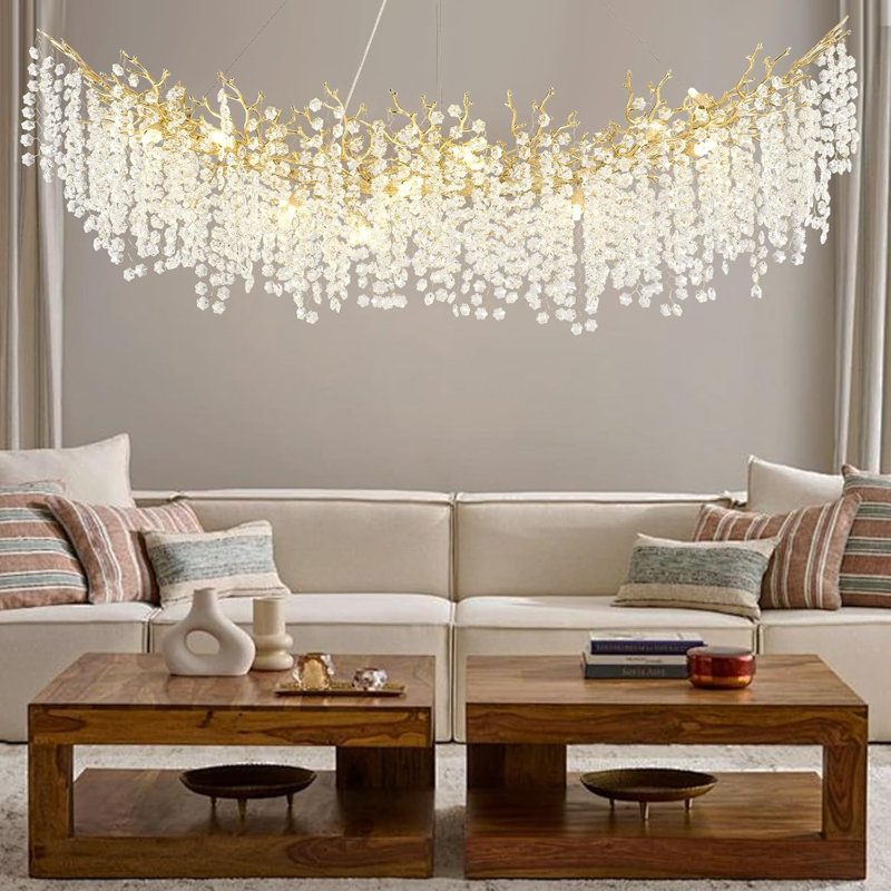 Lustre moderne en cristal K9, Doré, 16 lumières , H 17,72 po x l 62,99 po x P 21,65 po 