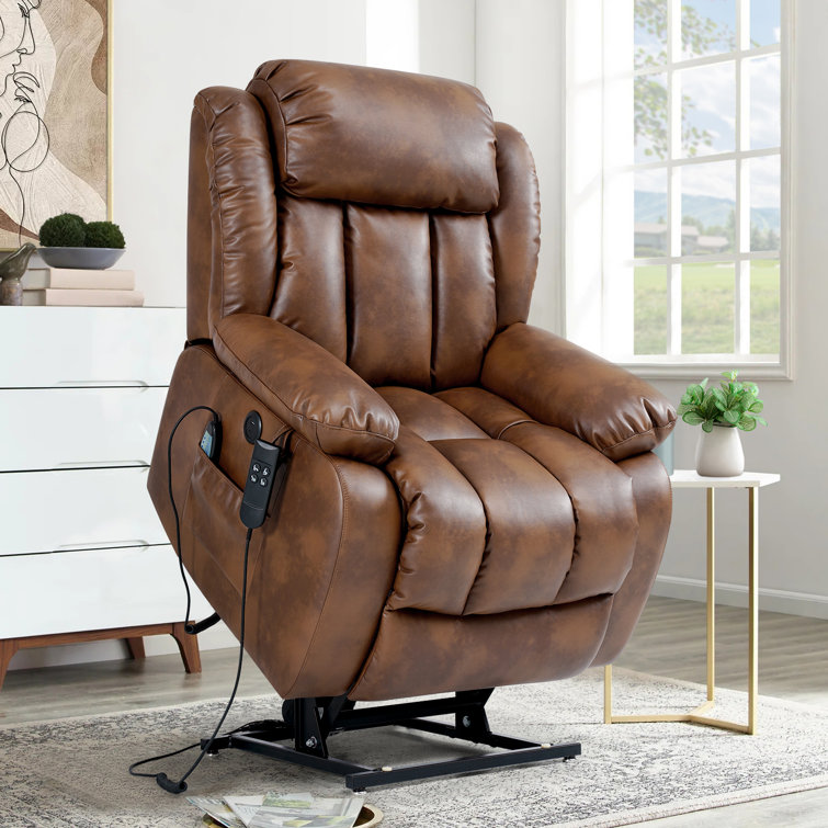 Latitude Run Lay Flat Dual Motor Power Lift Recliner Chair with Vibrating Massage and Heating, Infinite Position, 2 Remote Control, and Side Pockets, USB Ports, Faux Leather