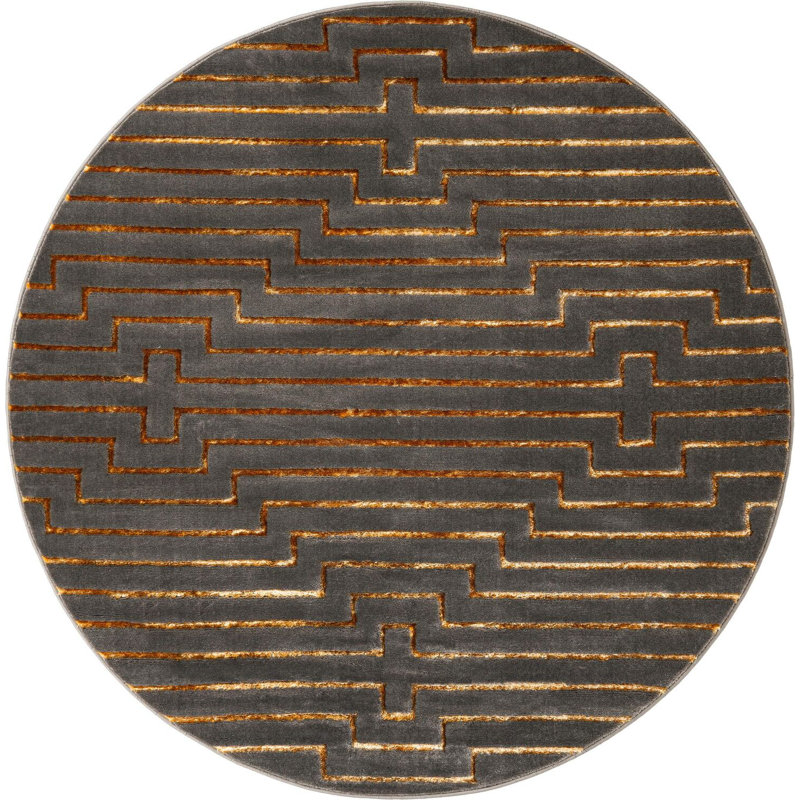 Contemporary Etowah Runner Rug Gray and Gold Color, Round 6'1"