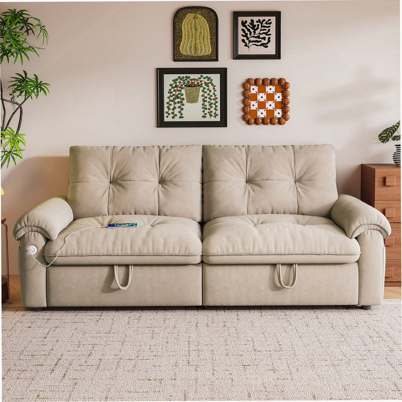 77-Inch Convertible Sofa Bed With Modern Velvet Upholstery, 2-In-1 Design For Sitting And Sleeping In Multiple Rooms., Brown