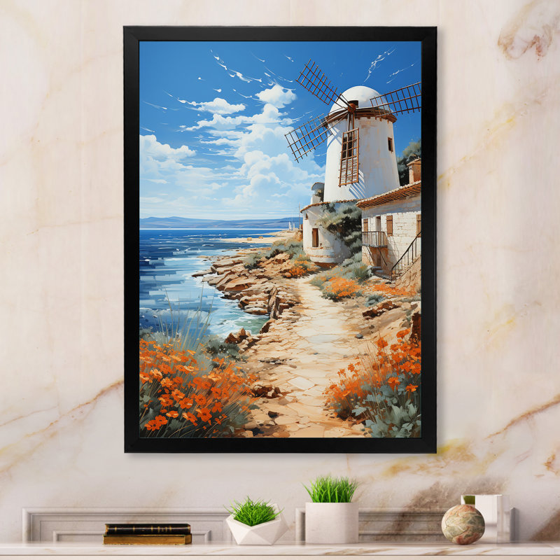Reproduction sur toile espagnol, moulins à vent de côte II, Cadre photo noir, H 20 po x l 12 po x P 1 po