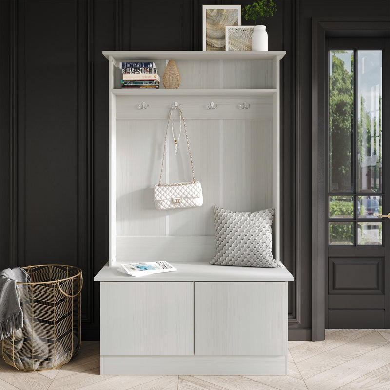 Logenita Hall Tree 39.96'' Wide with Bench, Light Gray