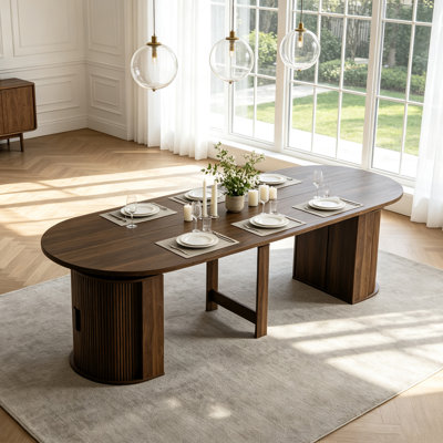 Ensemble de table de salle à manger extensible de 47 à 118 po avec base de rangement, plateau de table ovale extensible, coin sécuritaire, 6 à 10 sièges, chaises rembourrées en velours, ensemble de table de cuisine rectangulaire moderne en bois pour la salle à manger