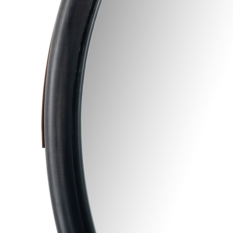 Des Round Solid Wood Mirror, Black Wash Poplar