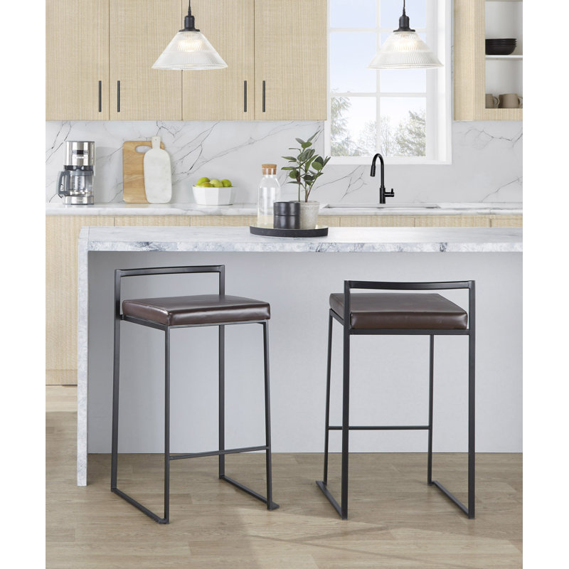 Tabouret de bar et de comptoir Brieon, Similicuir brun, Tabouret de comptoir (siège d'une hauteur de 27 p, Acier Inoxydable