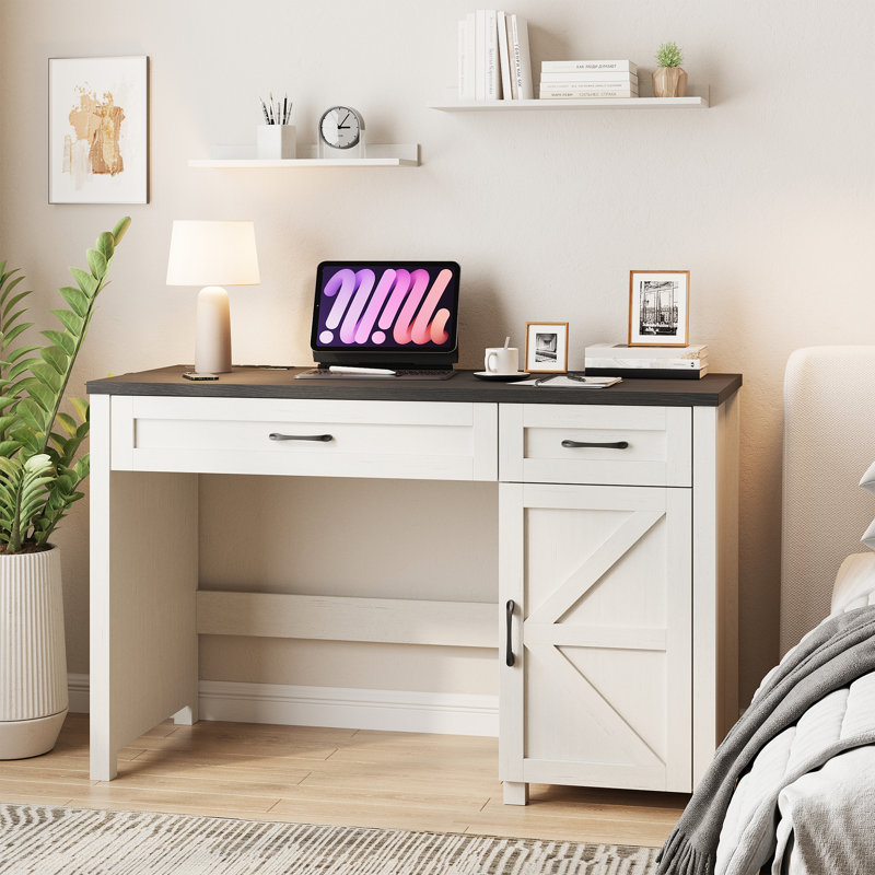 Bureau double caisson Farmhouse, Noir / blanc