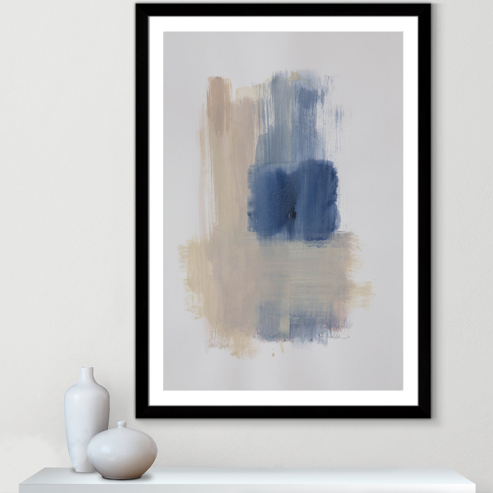 Esmeray "Powder Room Wash III" Print, 49" H x 35" W x 1.25" D, Black Cube Frame Matted