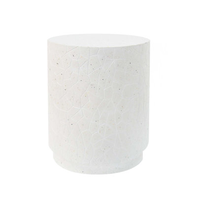 Outdoor Terrazzo Concrete Drum End Table,Living Room Accent Table, White Terrazzo
