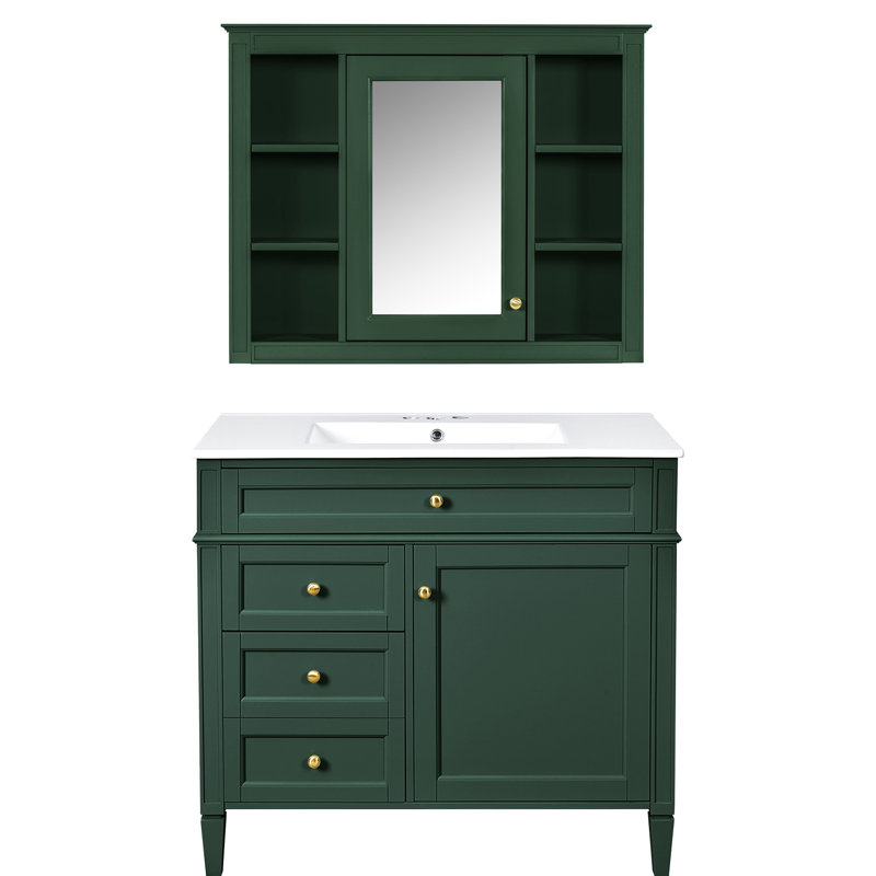 Meuble-lavabo simple 36 po avec lavabo encastré et tiroir en métal, Green