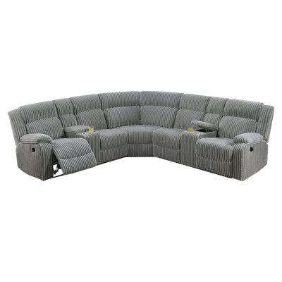 Power Motion Recliner Sectional In Fur-Like Corduroy