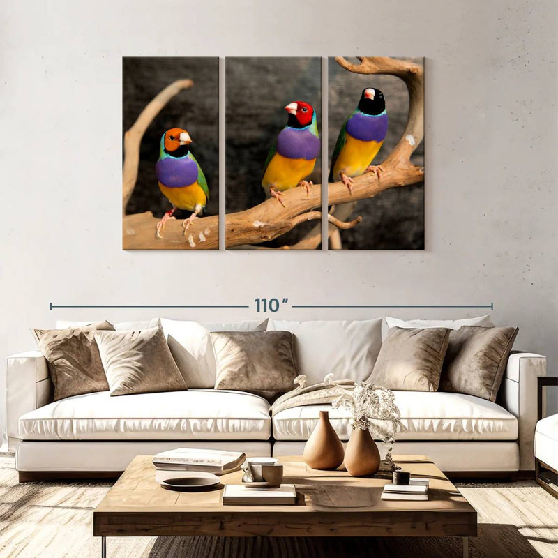 Brampt Rainbow Finches, 48" H x 74" W