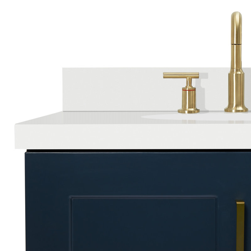 73 IN.  Single Bathroom Vanity, Midnight Blue,  White Quartz, Oval