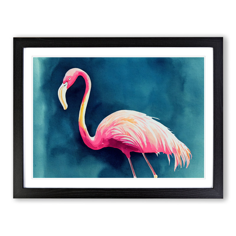 Flamingo In Watercolour - Single Picture Frame Painting, Black Framed, 34cm H x 46cm W x 2cm D