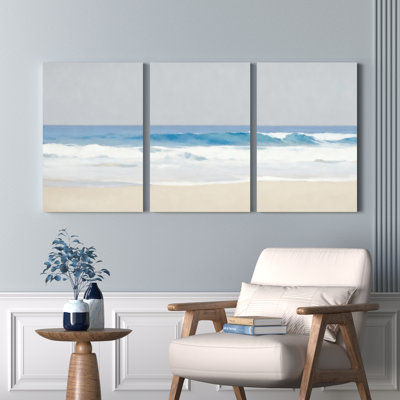 Ensemble de 3 toiles murales représentant une scène de plage et de vagues océaniques