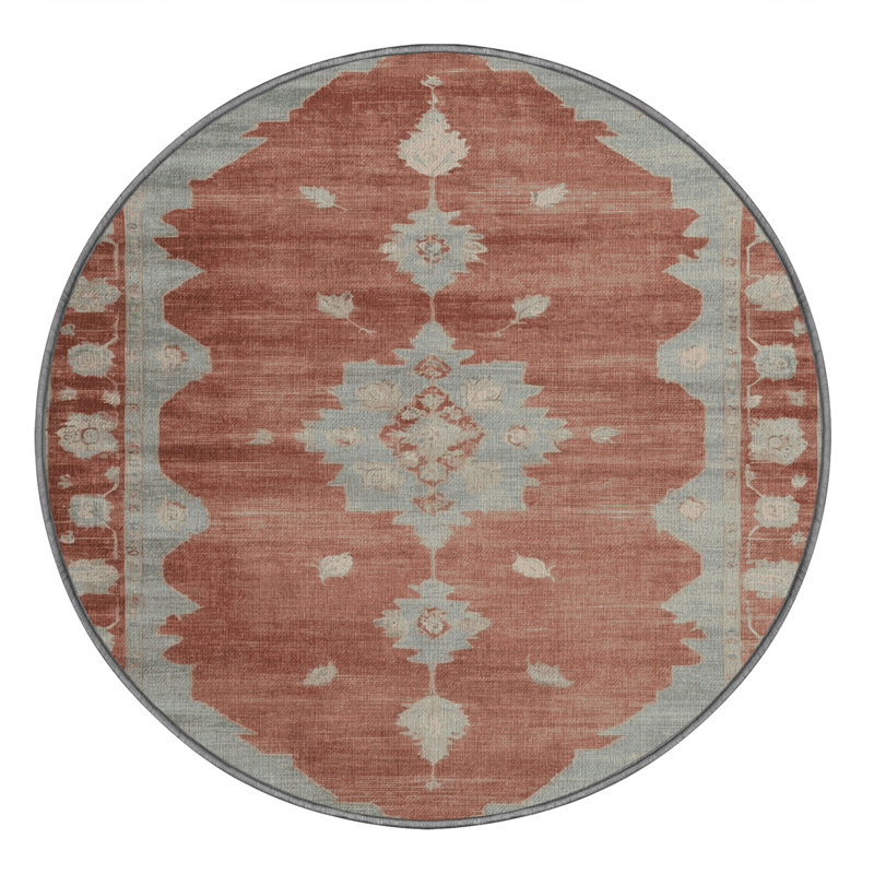 Machine Washable Overdyed Gray Area Rug, Round 6'