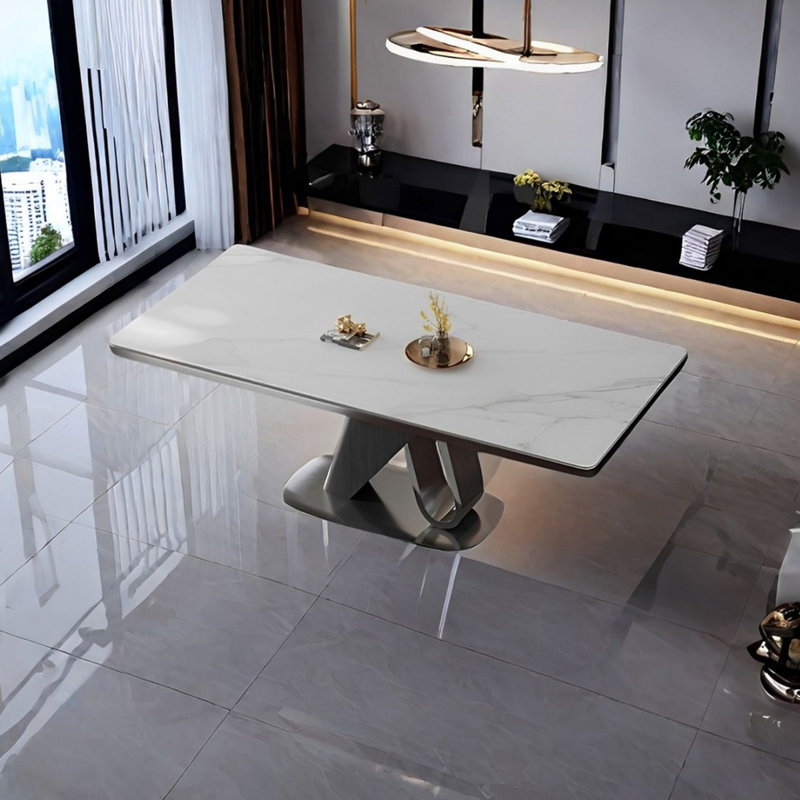 Light luxury rectangular rock plate dining table, 29.52"H x 62.99"L x 35.43"W