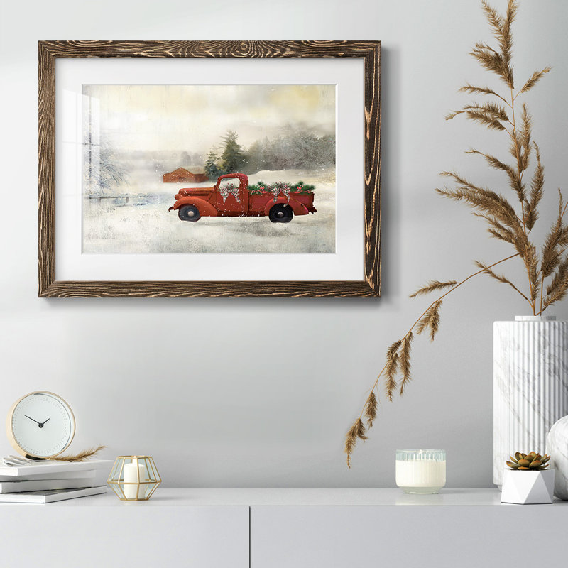 Red Barn Winter, H 14 po x l 20 po x P 1,5 po, Noyer