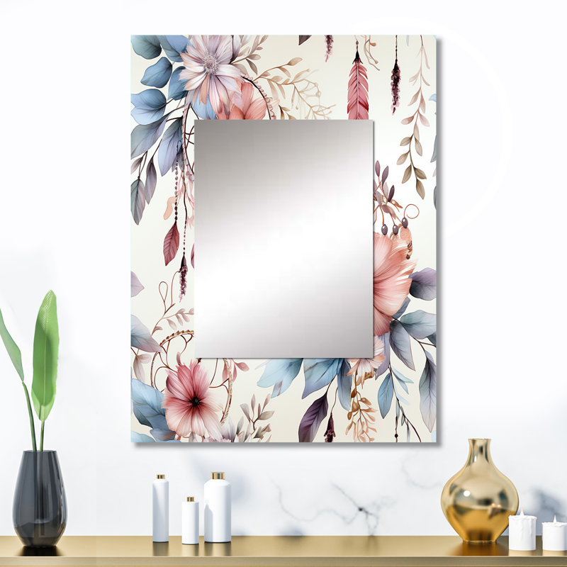 Décoration murale rose et bleue Dreamcatchers - miroir floral, 32 po x 24 po