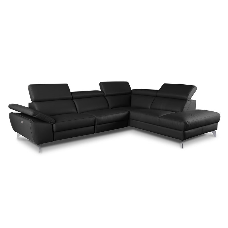 La Crosse Genuine Leather Corner Sofa, Black, Right Hand Facing