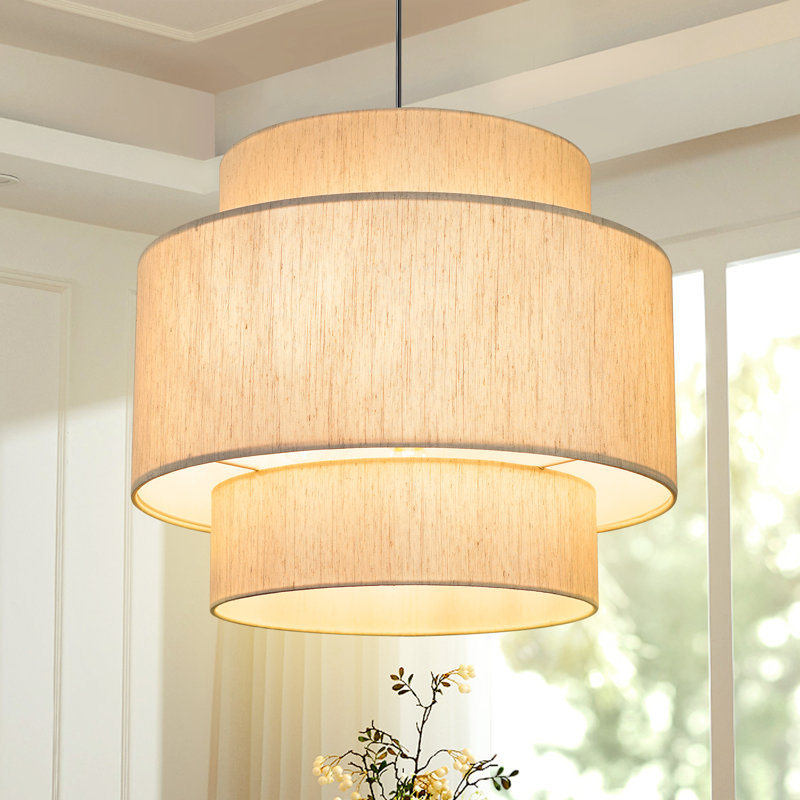 Lustre tambour 4 lumières blanc à intensité variable avec abat-jour en tissu Lustre blanc