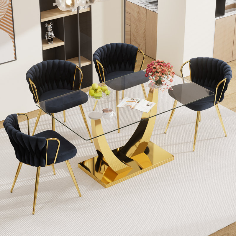 Ensemble de tables de salle à manger Elegant, Clair, Noir, 5 pièces: table, 4 chaises