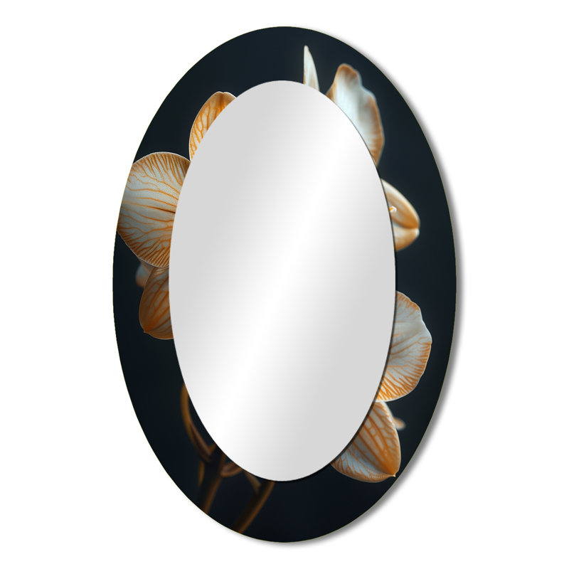 Fragrant Fusion Orange Black Orchids Photo IV - Large Oval Wall Mirror On Metal, 36" x 24"