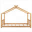 Structure de lit plateforme simple en bois de pin avec toit de maison, finition naturelle, aucun sommier nécessaire pour la chambre à coucher-1784099581