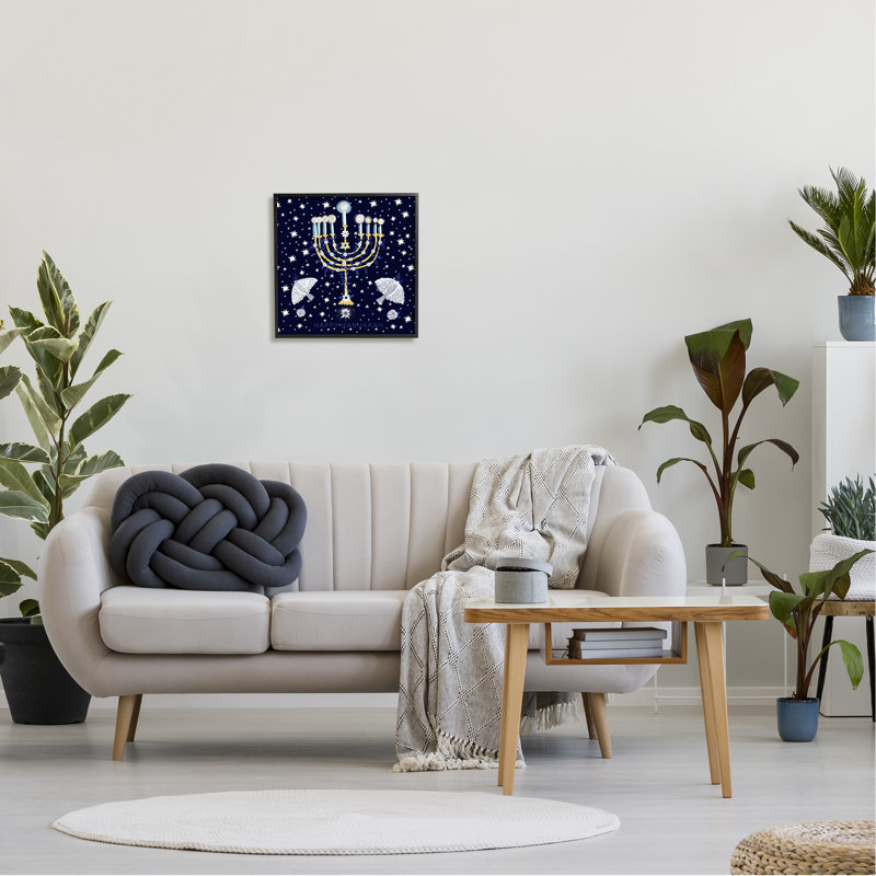 «Happy Hanukkah Starry Menorah» encadrée sur bois par Susse Linton, impression, H 17 po x l 17 po x P 1,5 po