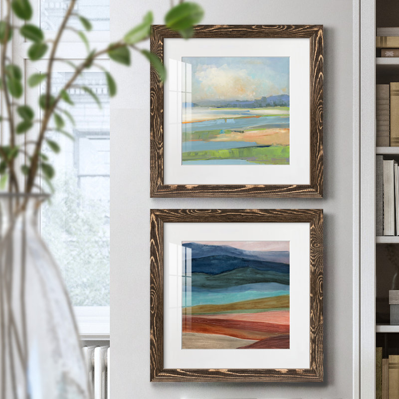 Pastel Coast - ensemble de 2 peintures encadrées, H 20 po x l 40 po x P 1,5 po, Encadré de bois de noyer