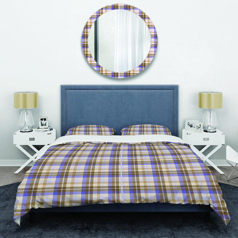 Tartan crème à carreaux - Ensemble de housse de couette abstrait - Microfibre de polyester