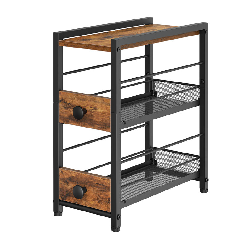 Étagère à épices escamotable à 3 niveaux pour comptoir, étagère de rangement pour comptoir de cuisine étroite avec 2 tiroirs