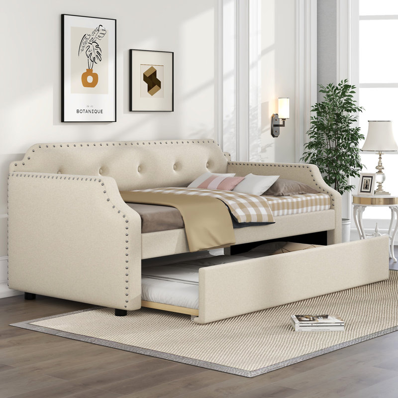 Lit de jour rembourré avec couchette, Beige