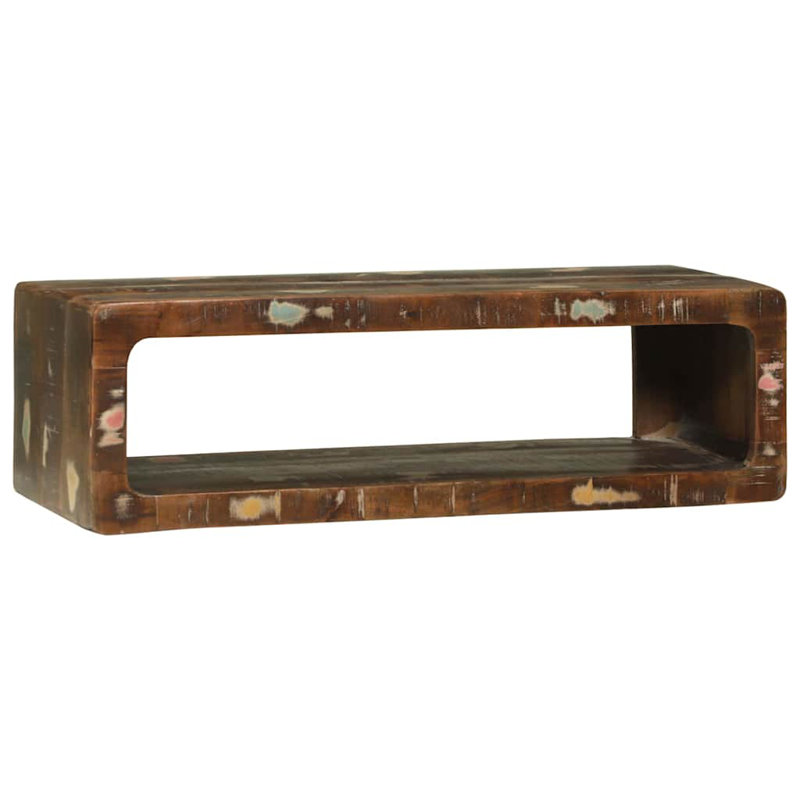 TV Cabinet With Shelf With Storage Solid Mango Wood, Multicolour, 25cm H x 80cm L x 32cm W