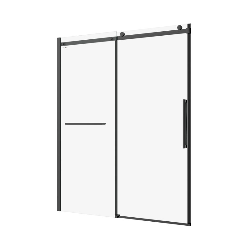 56-60 "W x 76"H Frameless Glass Sliding Shower Door, Matte Black Material, 5/16" Thick Tempered Glass, Easy Clean Coating