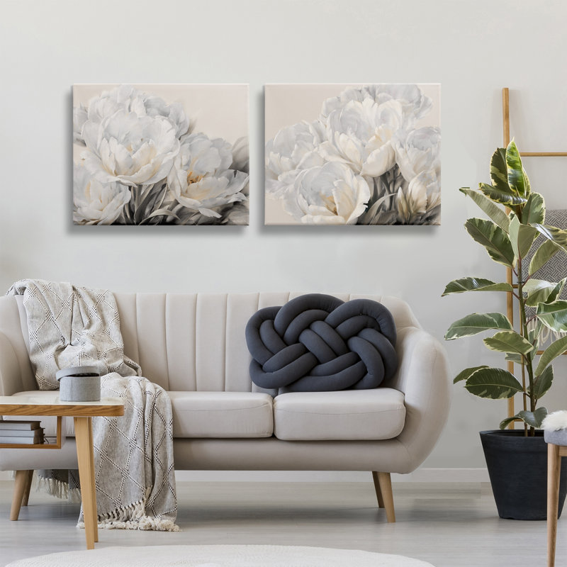 Ensemble de 2 reproductions d'art sur toile, "Soft Budding Roses", design par Iorg Levashov, H 24 po x l 30 po